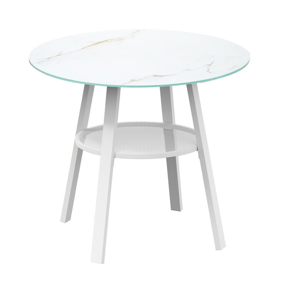 Piazza White 3 or 5pc Marble Style Table and Chair Outdoor Set | Soft Cushioned Chairs and Table Patio Furniture Set