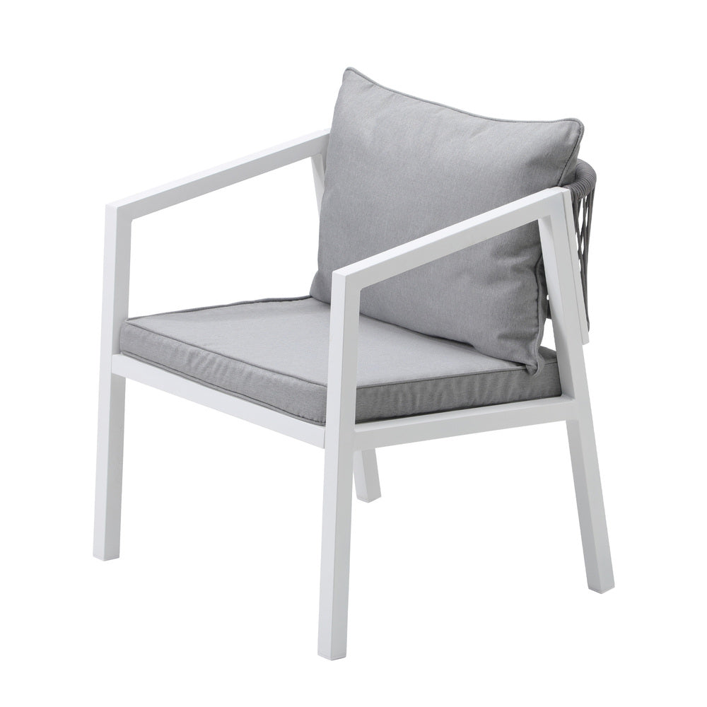 Piazza White 3 or 5pc Marble Style Table and Chair Outdoor Set | Soft Cushioned Chairs and Table Patio Furniture Set