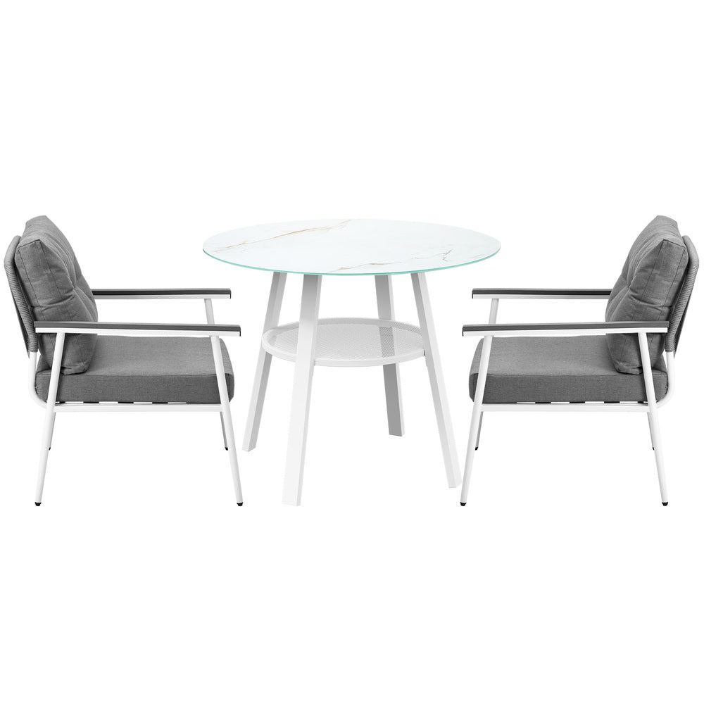 Piazza White 3 or 5pc Marble Style Table and Chair Outdoor Set | Soft Cushioned Chairs and Table Patio Furniture Set