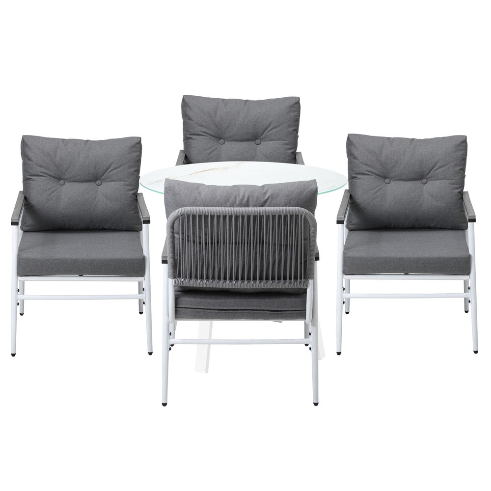 Piazza White 3 or 5pc Marble Style Table and Chair Outdoor Set | Soft Cushioned Chairs and Table Patio Furniture Set