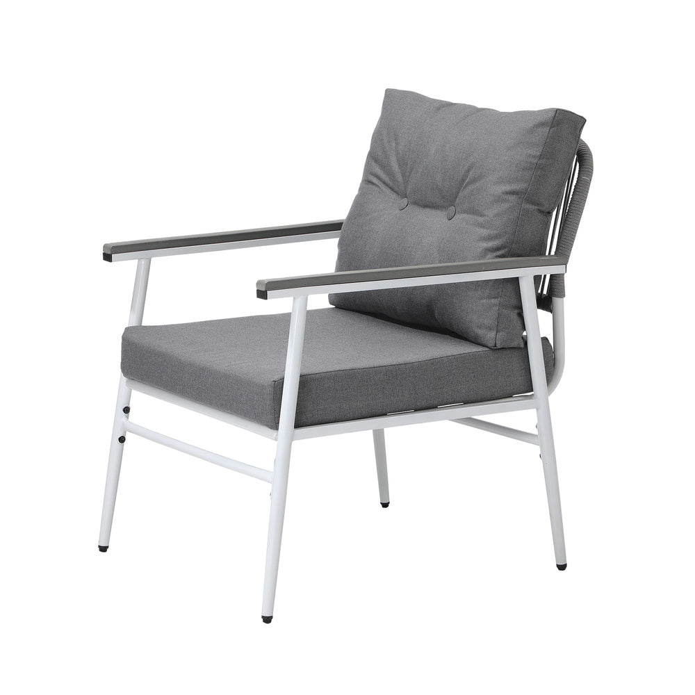 Piazza White 3 or 5pc Marble Style Table and Chair Outdoor Set | Soft Cushioned Chairs and Table Patio Furniture Set