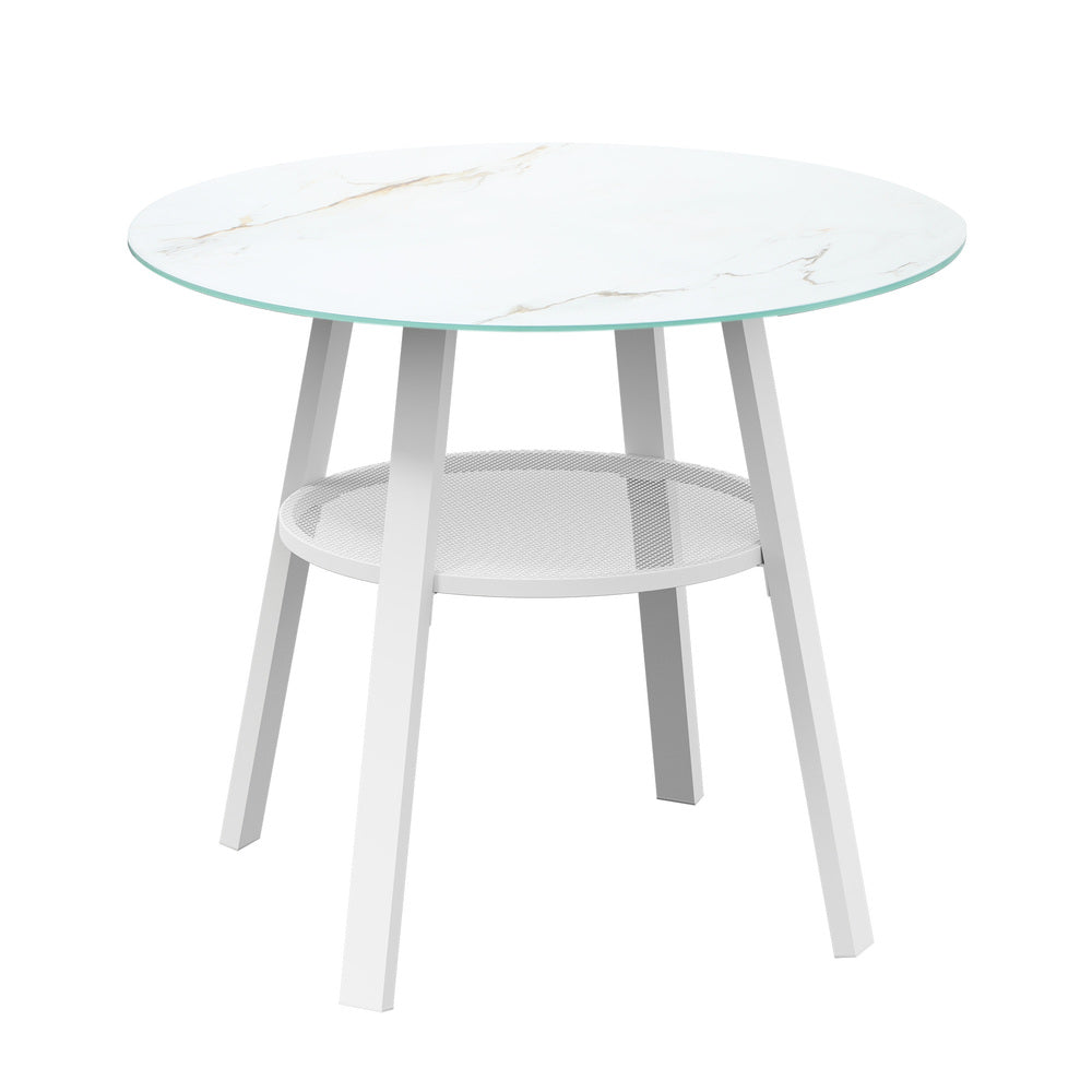 Piazza White 3 or 5pc Marble Style Table and Chair Outdoor Set | Soft Cushioned Chairs and Table Patio Furniture Set