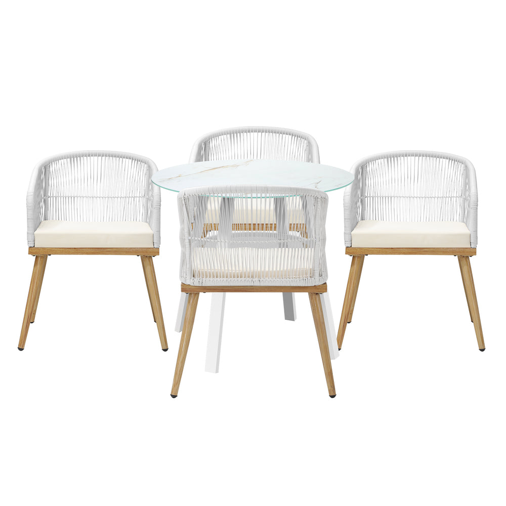 Piazza White 3 or 5pc Marble Style Table and Chair Outdoor Set | Soft Cushioned Chairs and Table Patio Furniture Set