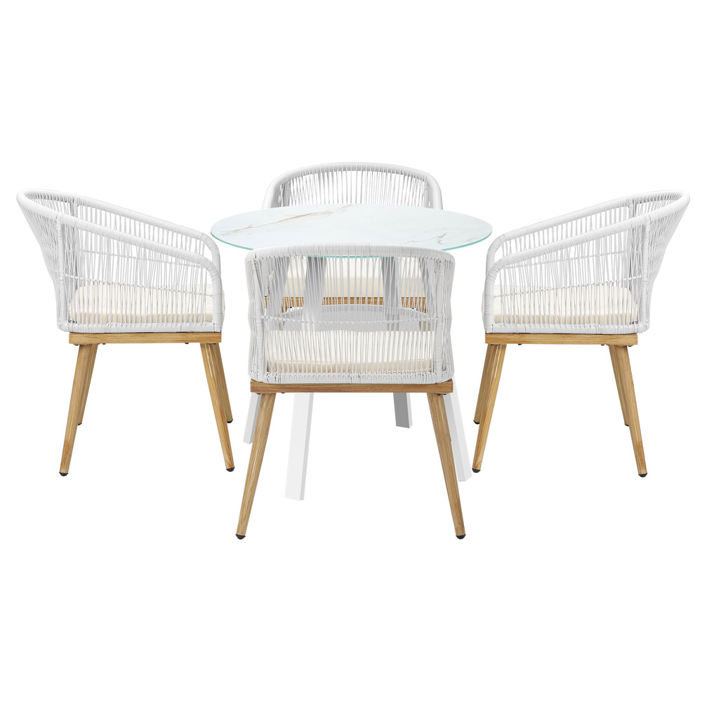 Piazza White 3 or 5pc Marble Style Table and Chair Outdoor Set | Soft Cushioned Chairs and Table Patio Furniture Set