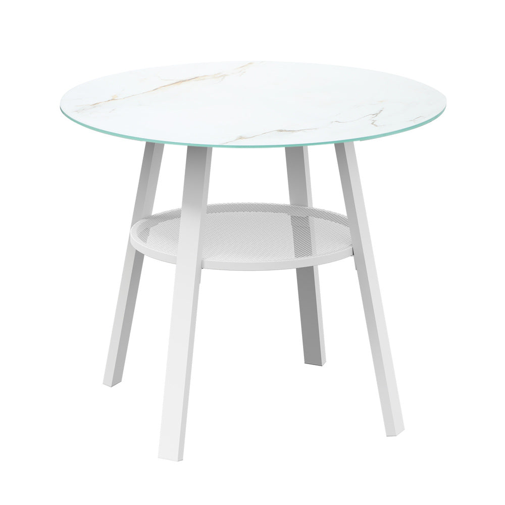 Piazza White 3 or 5pc Marble Style Table and Chair Outdoor Set | Soft Cushioned Chairs and Table Patio Furniture Set