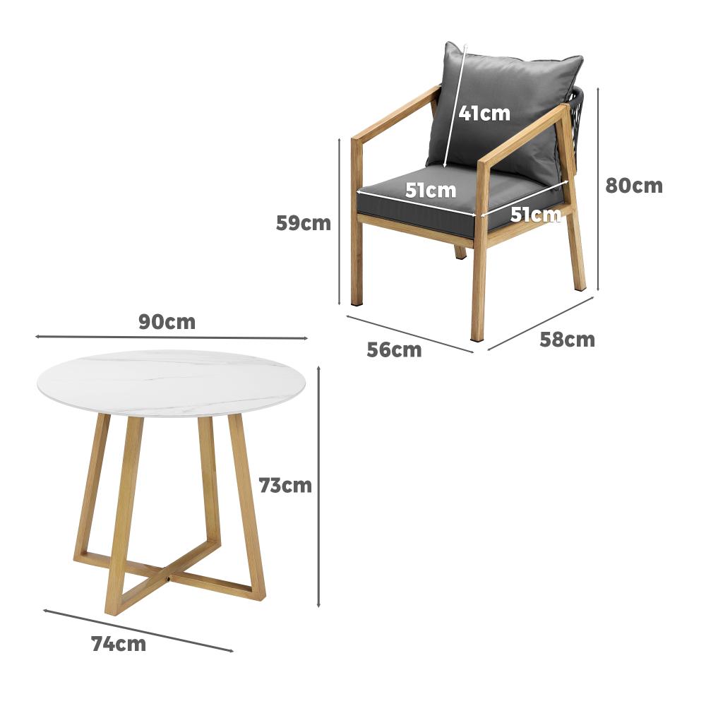 Designer 3pc Marble Stone Style Table and Chair Outdoor Set | Soft Cushioned Chairs and Table Patio Furniture Set