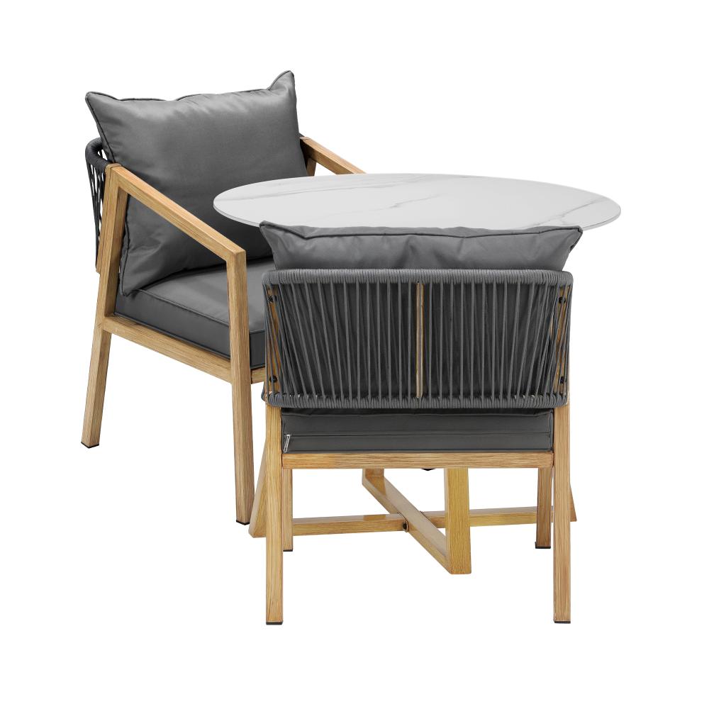 Designer 3pc Marble Stone Style Table and Chair Outdoor Set | Soft Cushioned Chairs and Table Patio Furniture Set