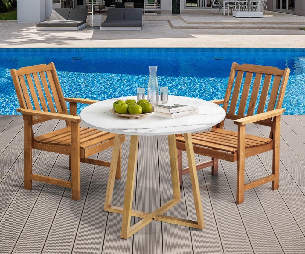 Designer Eros Marble Stone Style Table and Chair Outdoor Set | 3 or 5pc Soft Cushioned Chairs and Table Patio Furniture Set