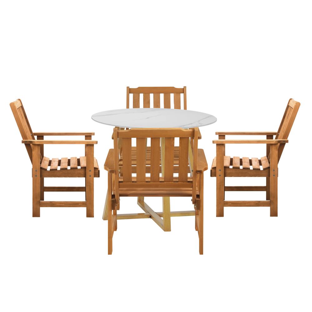 Designer Eros Marble Stone Style Table and Chair Outdoor Set | 3 or 5pc Soft Cushioned Chairs and Table Patio Furniture Set
