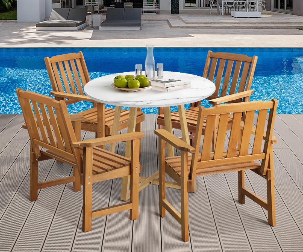 Designer Eros Marble Stone Style Table and Chair Outdoor Set | 3 or 5pc Soft Cushioned Chairs and Table Patio Furniture Set