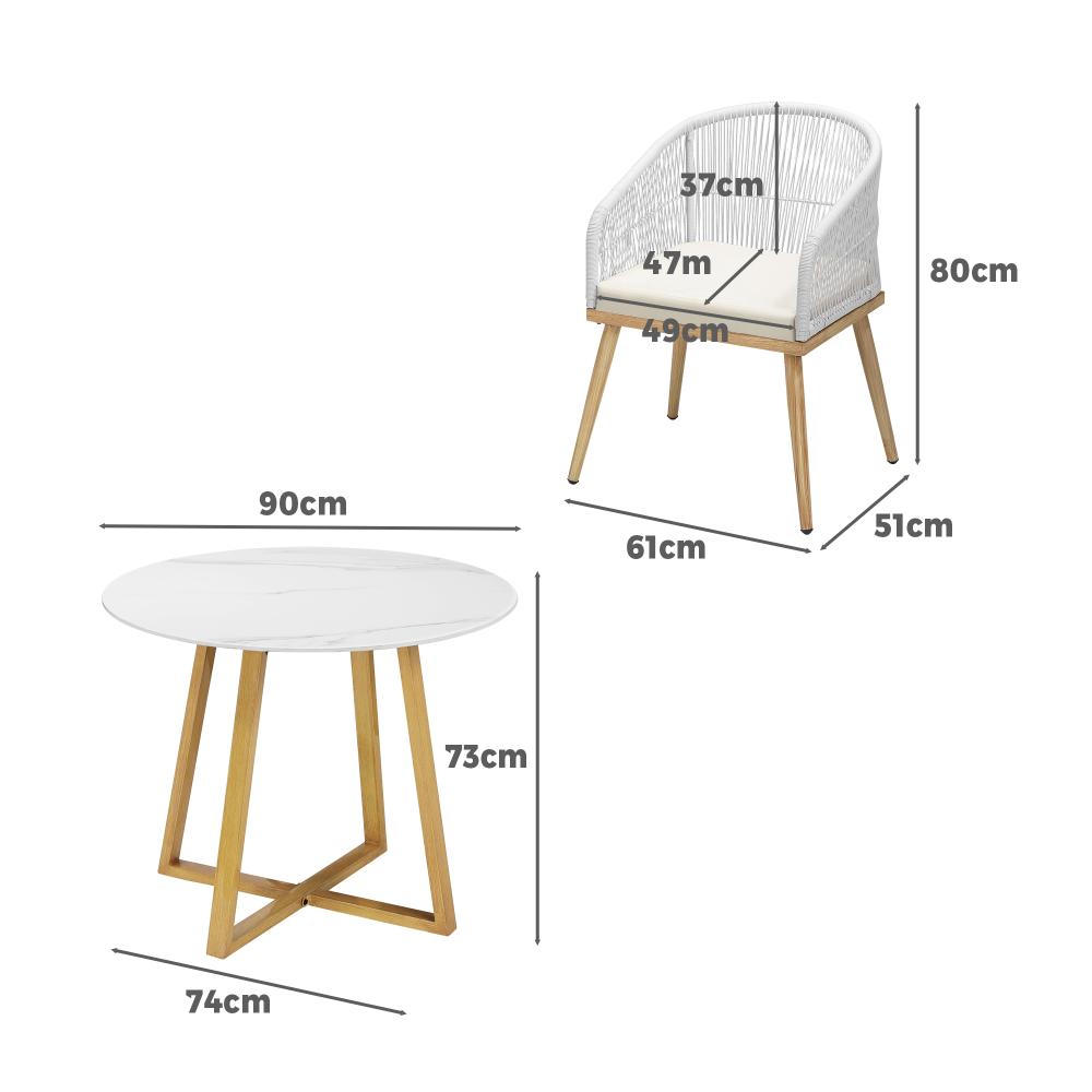 Designer 3pc Marble Stone Style Table and Chair Outdoor Set | Soft Cushioned Chairs and Table Patio Furniture Set