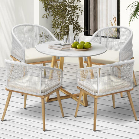 Designer 5pc Marble Stone Style Table and Chair Outdoor Set | Soft Cushioned Chairs and Table Patio Furniture Set