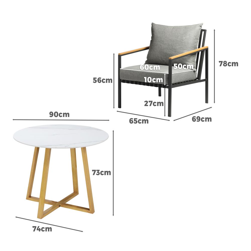 Designer 5pc Marble Stone Style Table and Chair Outdoor Set | Soft Cushioned Chairs and Table Patio Furniture Set