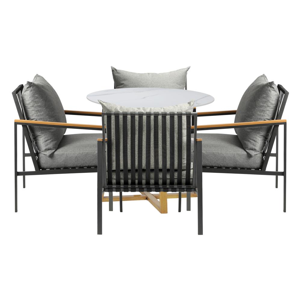 Designer 5pc Marble Stone Style Table and Chair Outdoor Set | Soft Cushioned Chairs and Table Patio Furniture Set