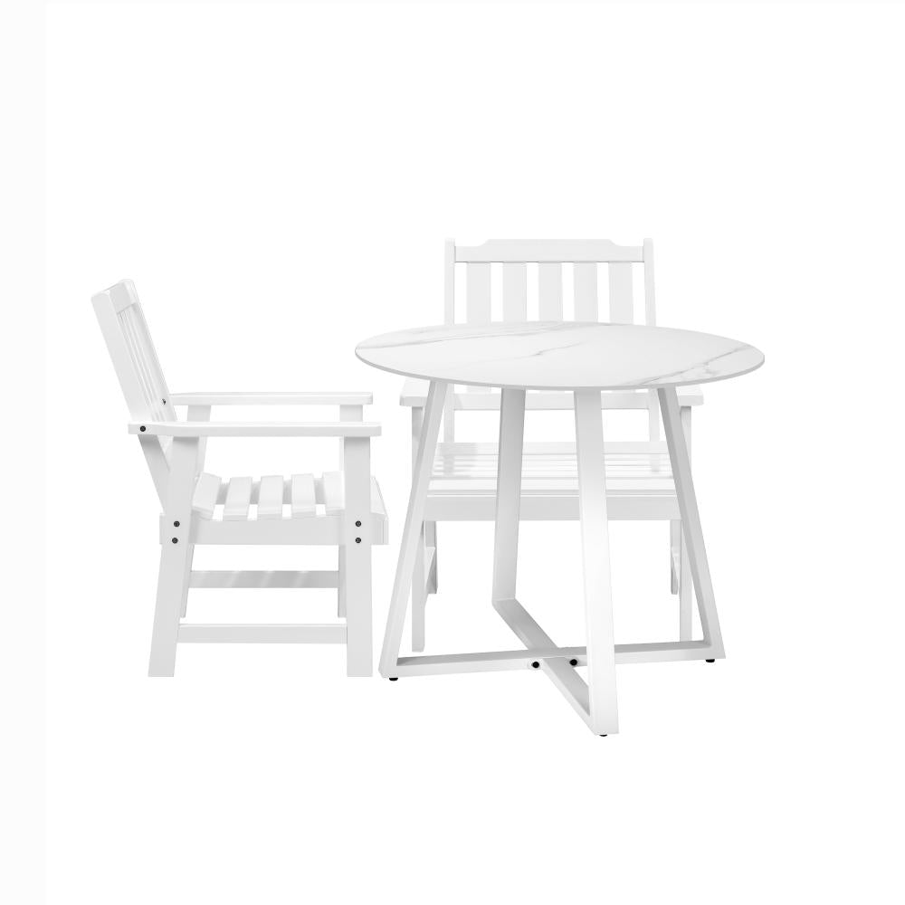 Designer Eros Marble Stone Style Table and Chair Outdoor Set | 3 or 5pc Soft Cushioned Chairs and Table Patio Furniture Set