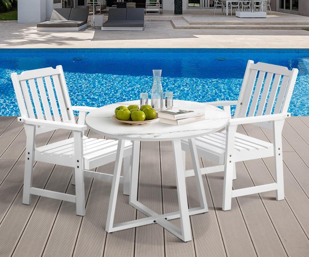 Designer Eros Marble Stone Style Table and Chair Outdoor Set | 3 or 5pc Soft Cushioned Chairs and Table Patio Furniture Set