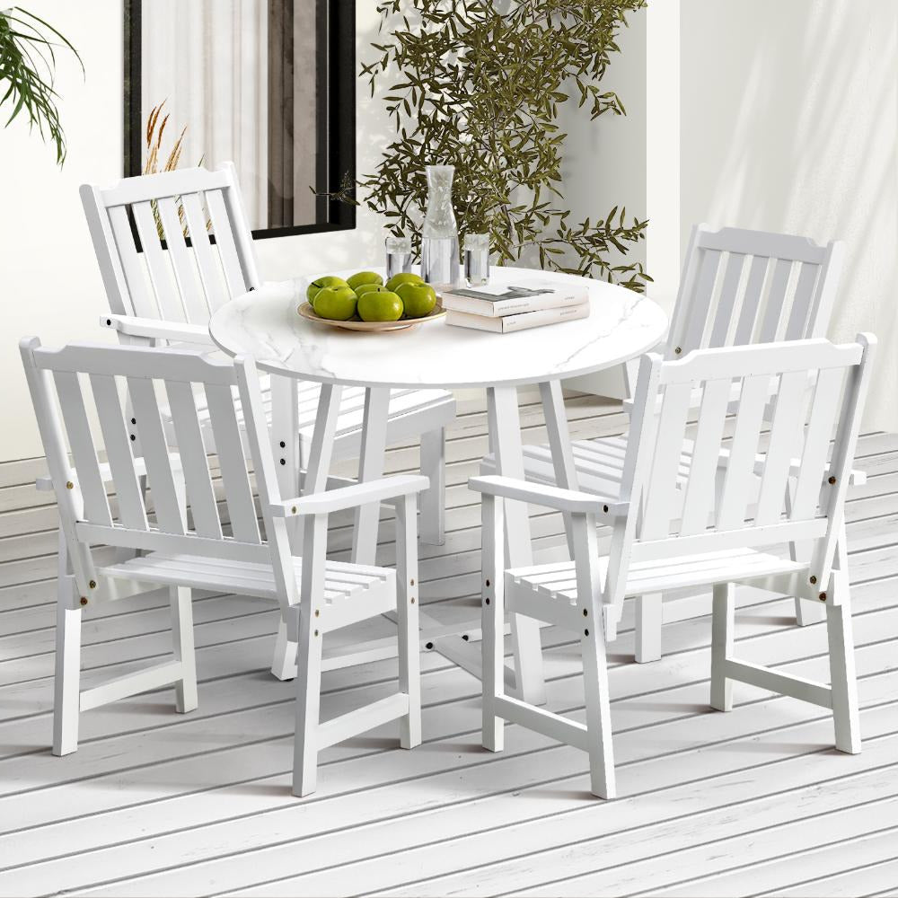 Designer Eros Marble Stone Style Table and Chair Outdoor Set | 3 or 5pc Soft Cushioned Chairs and Table Patio Furniture Set