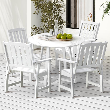 Designer Eros Marble Stone Style Table and Chair Outdoor Set | 3 or 5pc Soft Cushioned Chairs and Table Patio Furniture Set