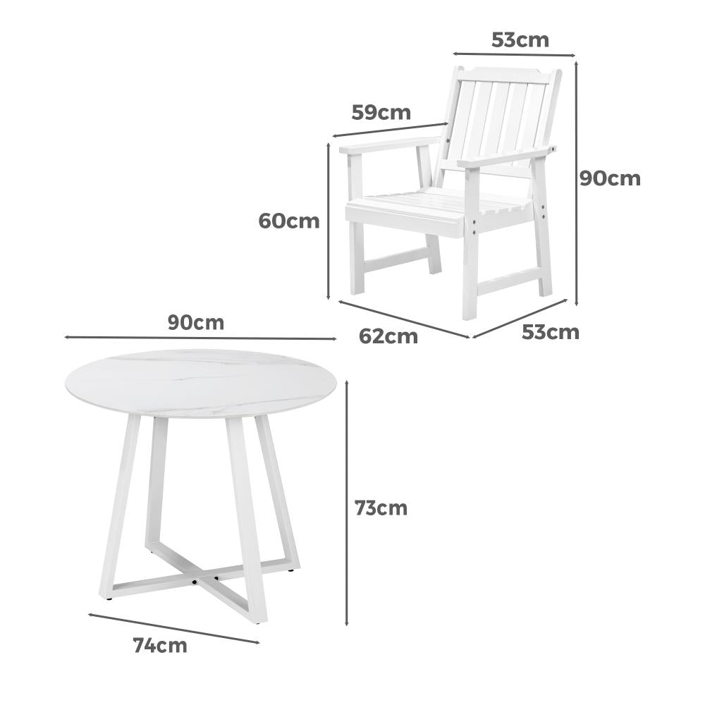 Designer Eros Marble Stone Style Table and Chair Outdoor Set | 3 or 5pc Soft Cushioned Chairs and Table Patio Furniture Set