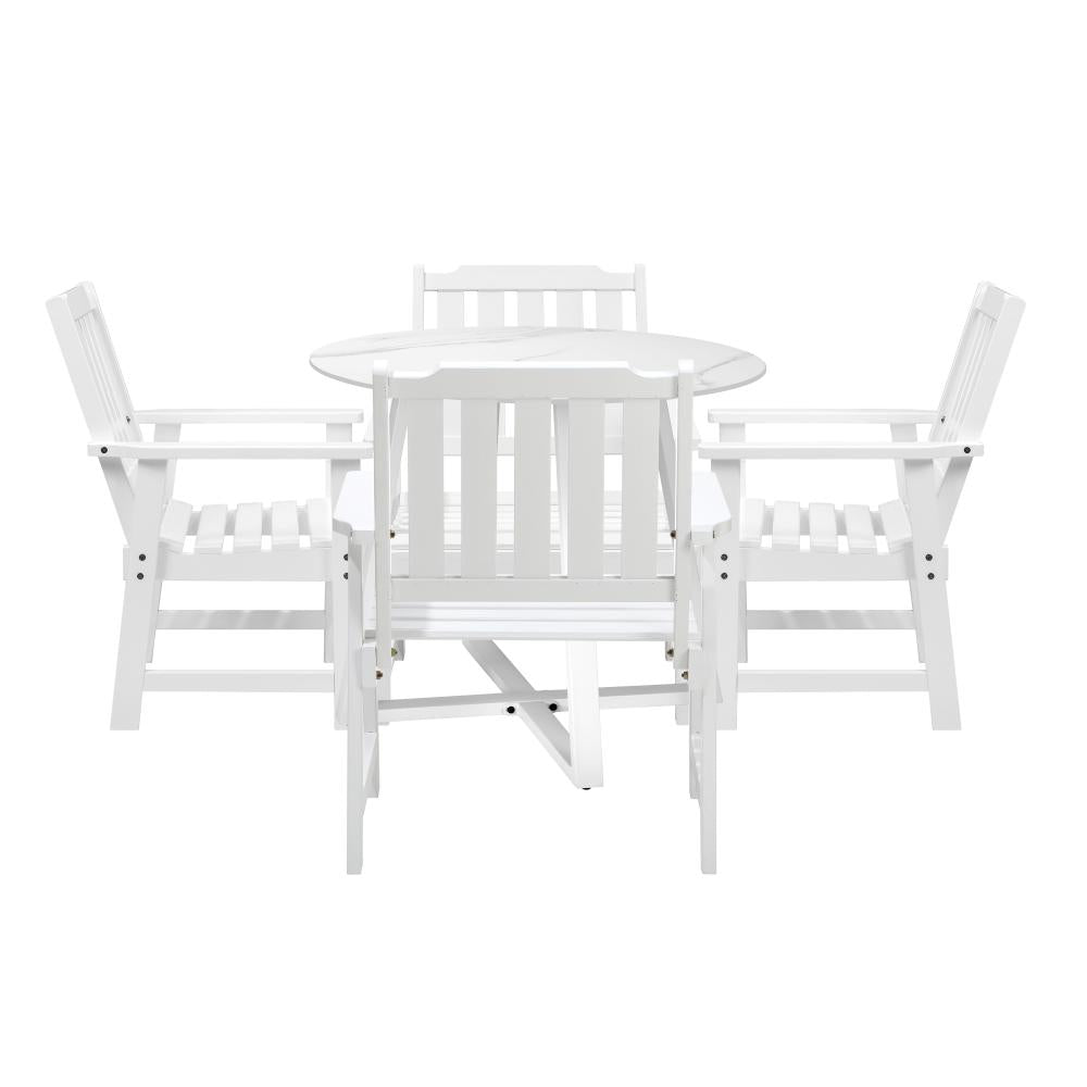 Designer Eros Marble Stone Style Table and Chair Outdoor Set | 3 or 5pc Soft Cushioned Chairs and Table Patio Furniture Set