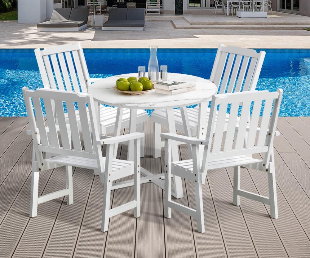 Designer Eros Marble Stone Style Table and Chair Outdoor Set | 3 or 5pc Soft Cushioned Chairs and Table Patio Furniture Set