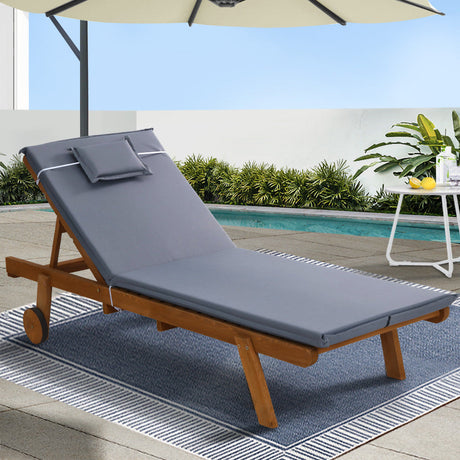 Monterosso Outdoor Cushioned Pool Loungers | Modern Adjustable Wooden Day Bed Sun Loungers