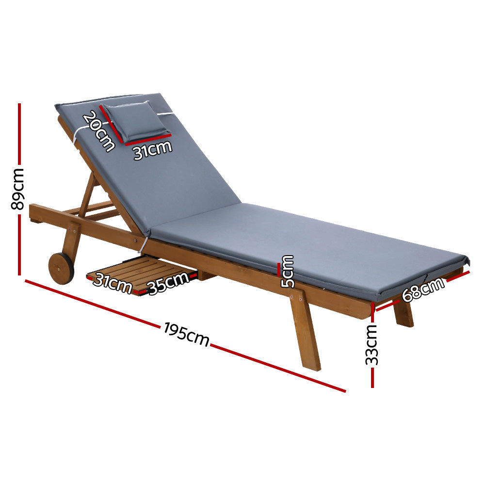 Monterosso Outdoor Cushioned Pool Loungers | Modern Adjustable Wooden Day Bed Sun Loungers