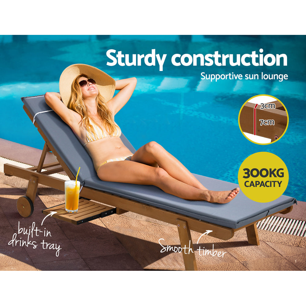 Monterosso Outdoor Cushioned Pool Loungers | Modern Adjustable Wooden Day Bed Sun Loungers