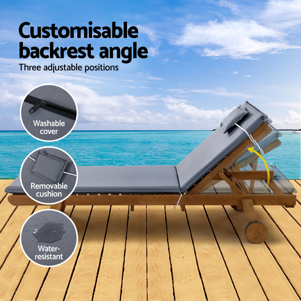 Monterosso Outdoor Cushioned Pool Loungers | Modern Adjustable Wooden Day Bed Sun Loungers