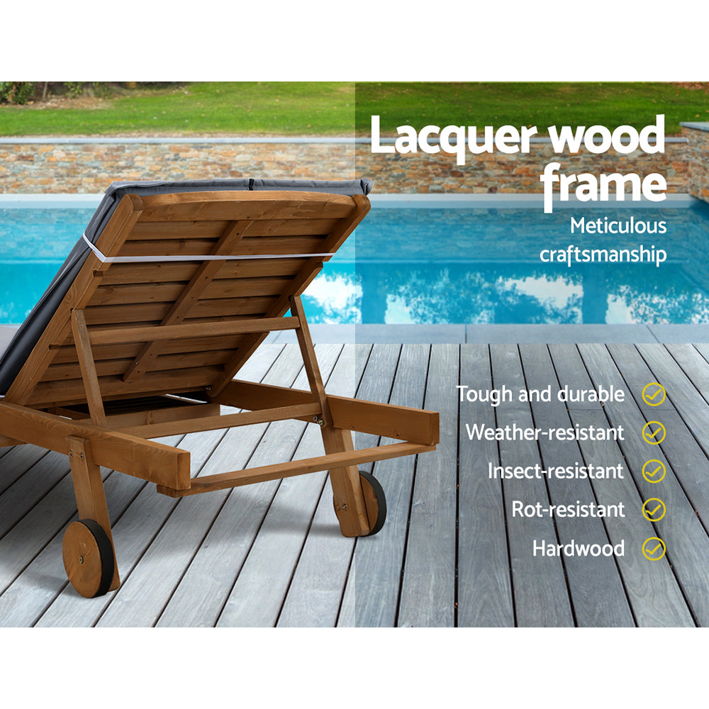 Monterosso Outdoor Cushioned Pool Loungers | Modern Adjustable Wooden Day Bed Sun Loungers