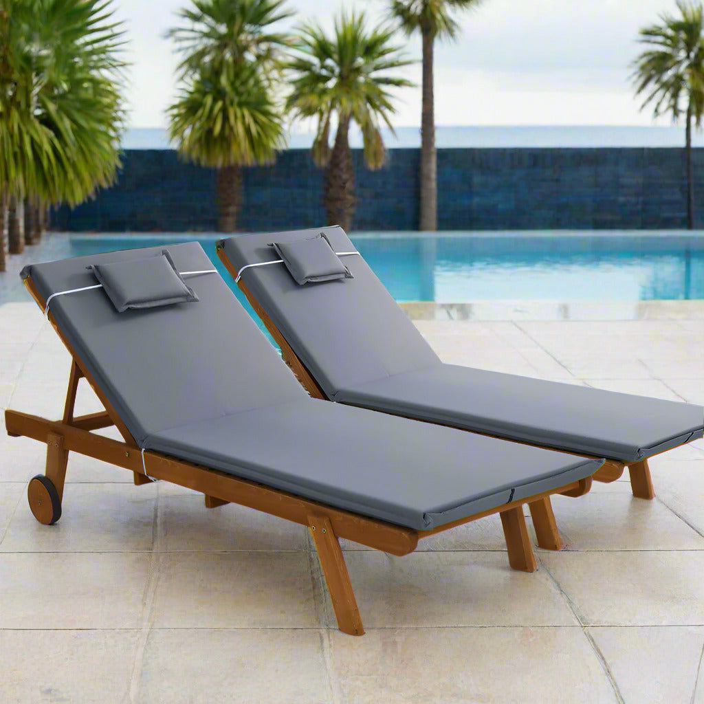 Monterosso Outdoor Cushioned Pool Loungers | Modern Adjustable Wooden Day Bed Sun Loungers