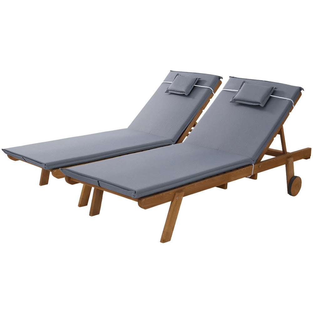 Monterosso Outdoor Cushioned Pool Loungers | Modern Adjustable Wooden Day Bed Sun Loungers