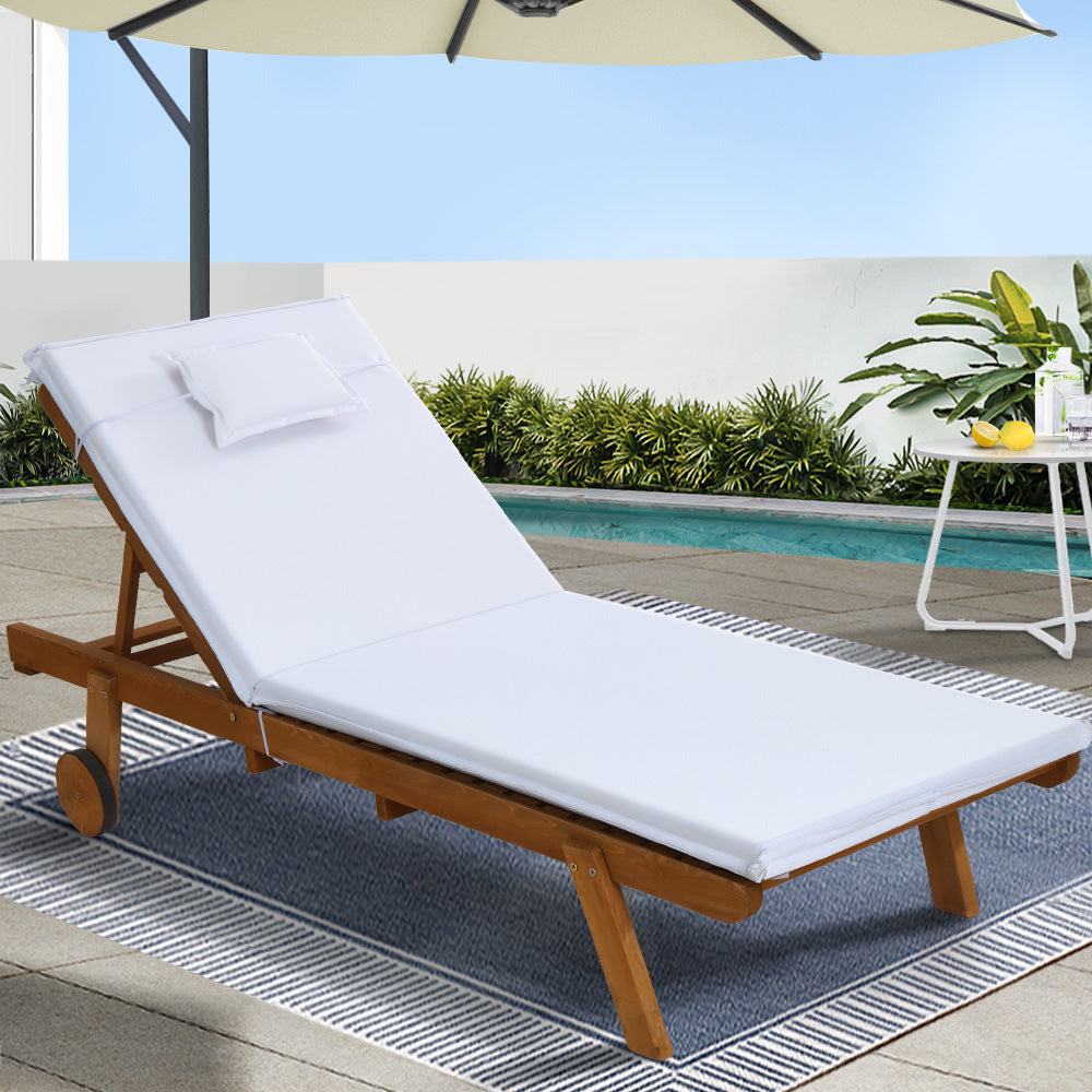 Monterosso Outdoor Cushioned Pool Loungers | Modern Adjustable Wooden Day Bed Sun Loungers