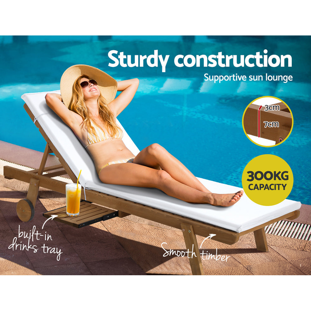 Monterosso Outdoor Cushioned Pool Loungers | Modern Adjustable Wooden Day Bed Sun Loungers