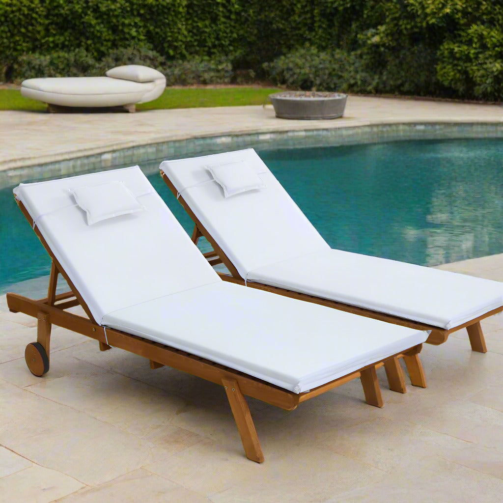 Monterosso Outdoor Cushioned Pool Loungers | Modern Adjustable Wooden Day Bed Sun Loungers