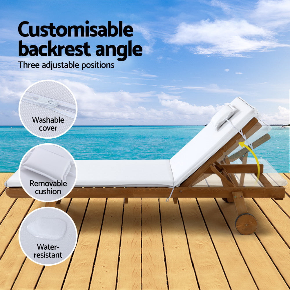 Monterosso Outdoor Cushioned Pool Loungers | Modern Adjustable Wooden Day Bed Sun Loungers