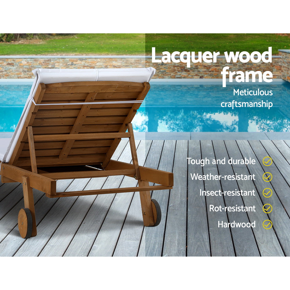 Monterosso Outdoor Cushioned Pool Loungers | Modern Adjustable Wooden Day Bed Sun Loungers