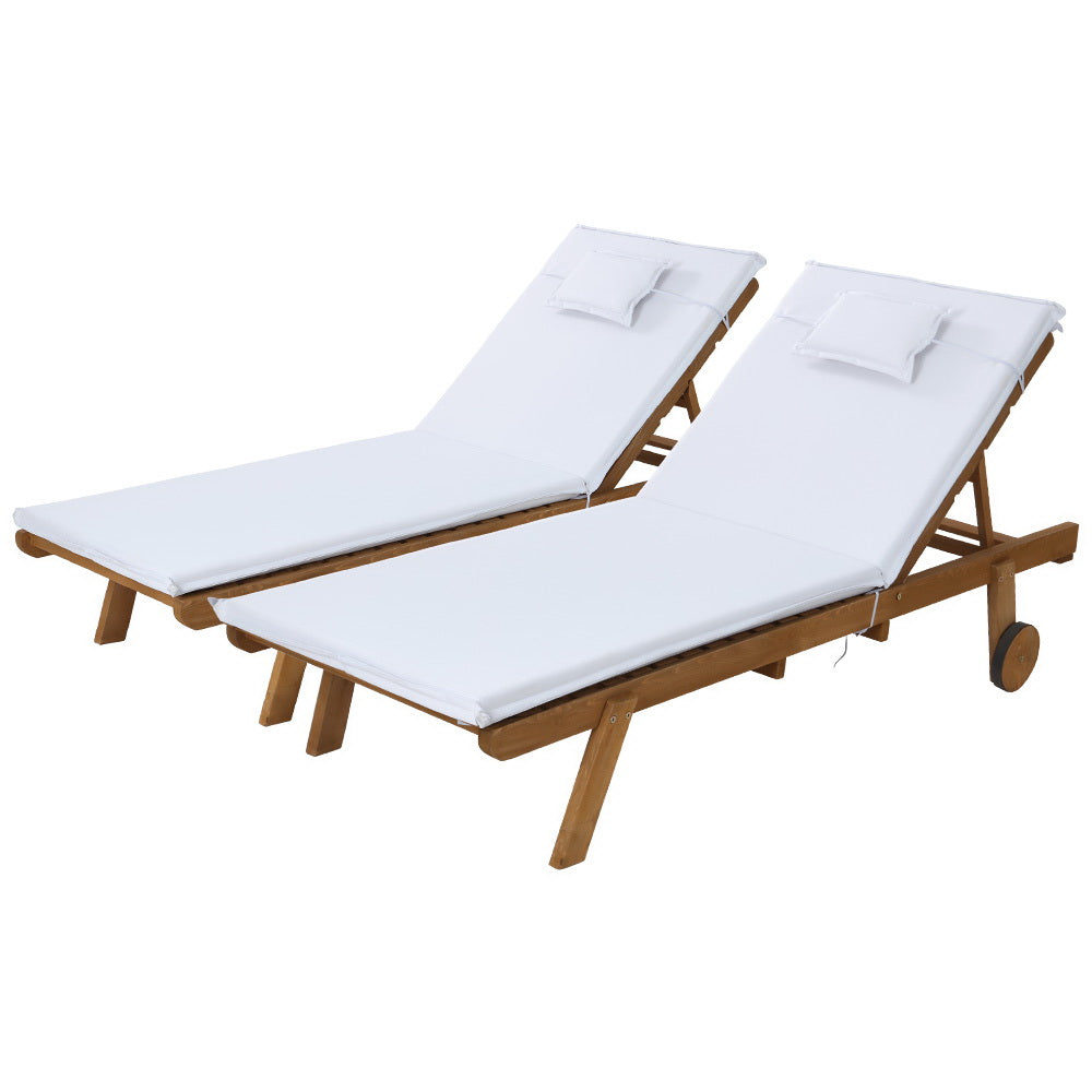 Monterosso Outdoor Cushioned Pool Loungers | Modern Adjustable Wooden Day Bed Sun Loungers