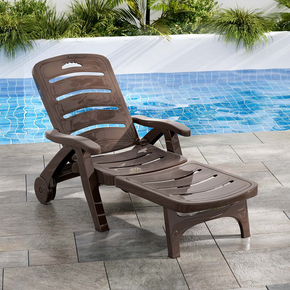 Amalfi Foldable Modern Sun Lounge | Weather Resistant Outdoor Pool Lounger Day Bed With Moveable Wheels