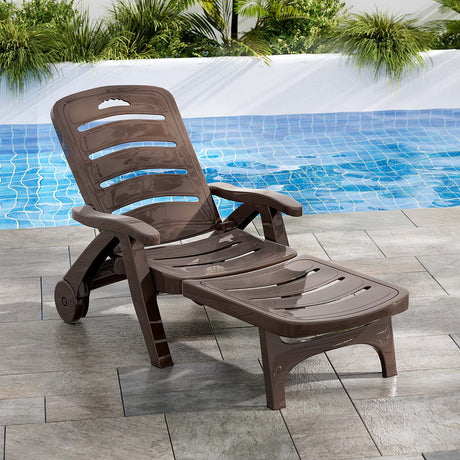Amalfi Foldable Modern Sun Lounge | Weather Resistant Outdoor Pool Lounger Day Bed With Moveable Wheels