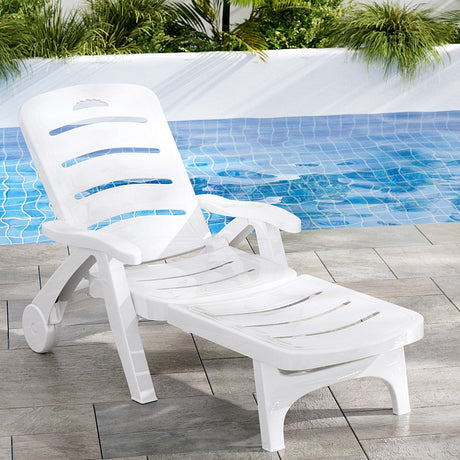 Amalfi Foldable Modern Sun Lounge | Weather Resistant Outdoor Pool Lounger Day Bed With Moveable Wheels