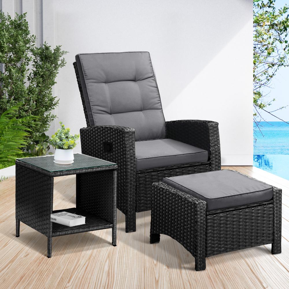 Amalfi Lux Rattan Wicker Outdoor Lounger Set | Weather Resistant Garden Patio Furniture | Adjustable Cushioned Lounger Sets