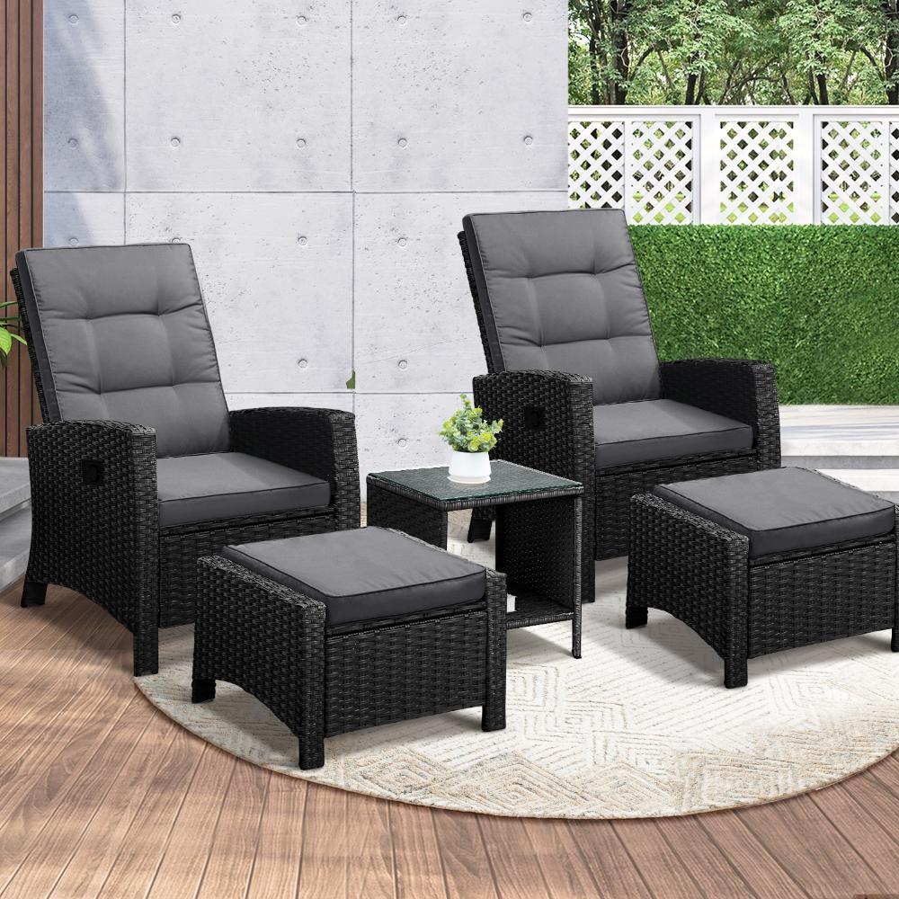 Amalfi Lux Rattan Wicker Outdoor Lounger Set | Weather Resistant Garden Patio Furniture | Adjustable Cushioned Lounger Sets