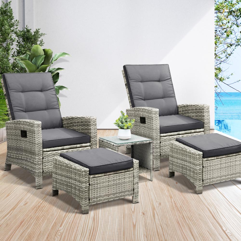Amalfi Lux Rattan Wicker Outdoor Lounger Set | Weather Resistant Garden Patio Furniture | Adjustable Cushioned Lounger Sets