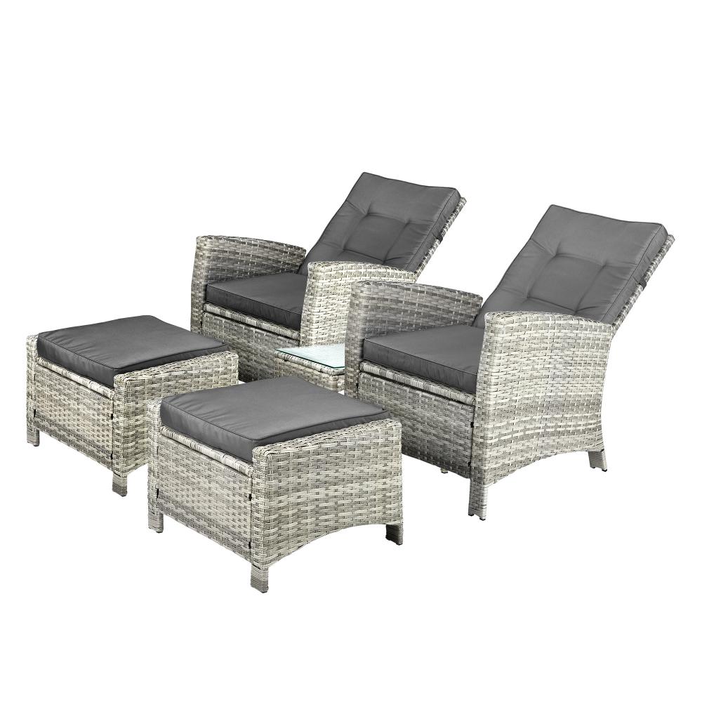 Amalfi Lux Rattan Wicker Outdoor Lounger Set | Weather Resistant Garden Patio Furniture | Adjustable Cushioned Lounger Sets