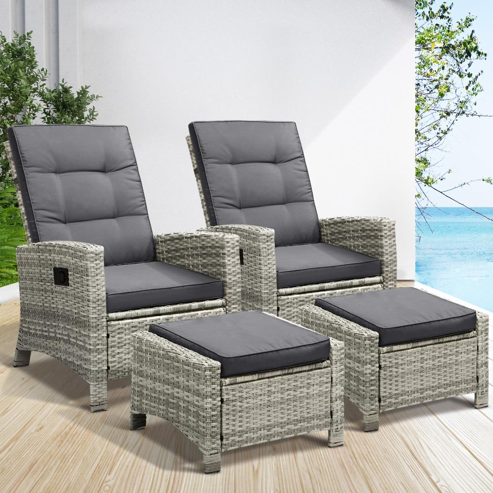 Amalfi Lux Rattan Wicker Outdoor Lounger Set | Weather Resistant Garden Patio Furniture | Adjustable Cushioned Lounger Sets