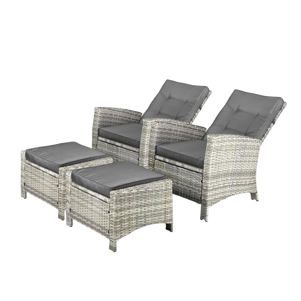 Amalfi Lux Rattan Wicker Outdoor Lounger Set | Weather Resistant Garden Patio Furniture | Adjustable Cushioned Lounger Sets