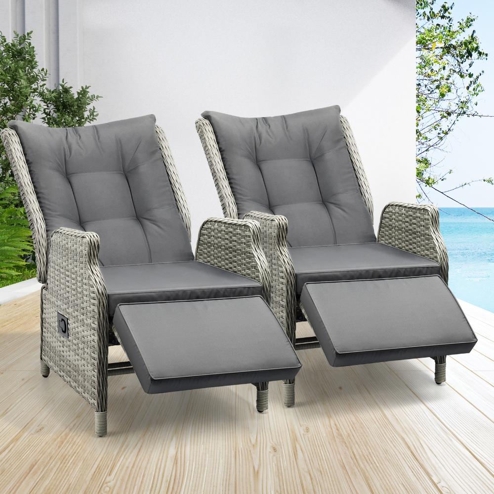 Positano Lux Rattan Wicker Outdoor Lounger Set | Weather Resistant Garden Patio Furniture | Adjustable Cushioned Lounger Sets