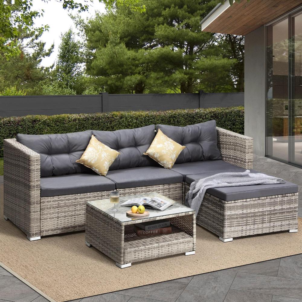 Ariana High Quality Wicker Outdoor Lounge Set | 4 or 6 Seater Modern Rattan Lounge Set with Table