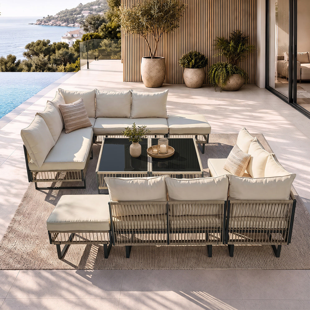 Surra Modern Cushioned Outdoor Sofa Set with Table | Soft Durable Outdoor Seating Furniture Set